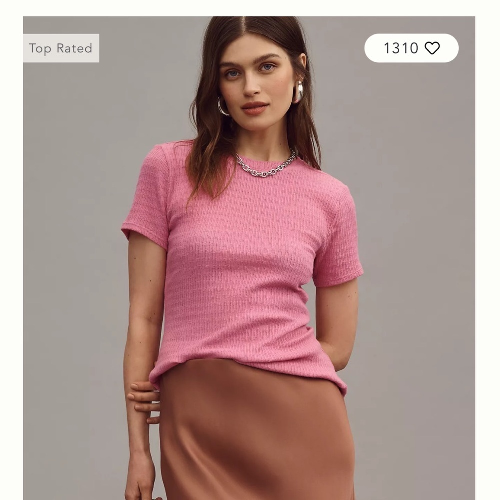 Anthropologie Pilcro Textured Rib Layering Tee Bright Pink Size Extra Small - Picture 2 of 6